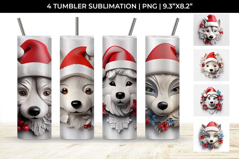 3D Christmas Husky Dog Tumbler Wrap 20 oz Sublimation PNG Bundle Free For Commercial Use Sublimation Sintegra 