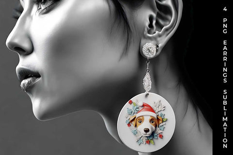 3D Christmas Jack Russell Dog Earrings Sublimation PNG Bundle Free For Commercial Use Sublimation Sintegra 