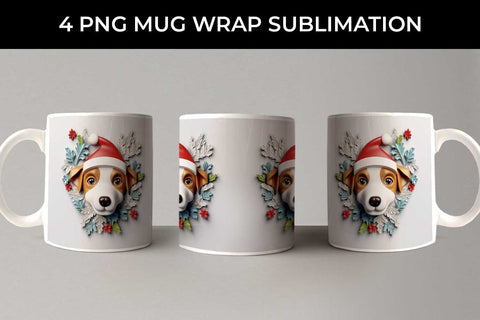 3D Christmas Jack Russell Dog Mug Wrap Sublimation PNG Bundle Free For Commercial Use Sublimation Sintegra 