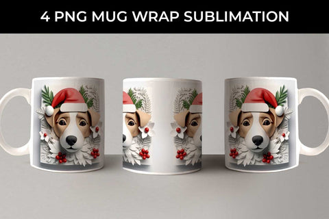 3D Christmas Jack Russell Dog Mug Wrap Sublimation PNG Bundle Free For Commercial Use Sublimation Sintegra 