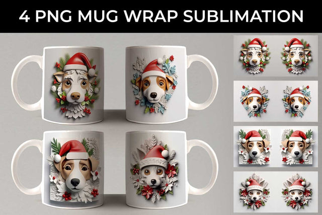 3D Christmas Jack Russell Dog Mug Wrap Sublimation PNG Bundle Free For Commercial Use Sublimation Sintegra 