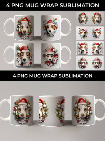 3D Christmas Jack Russell Dog Mug Wrap Sublimation PNG Bundle Free For Commercial Use Sublimation Sintegra 