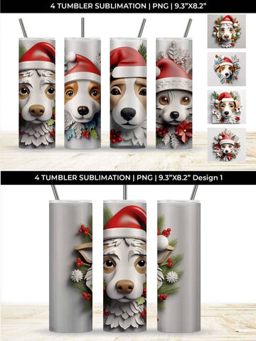 3D Christmas Jack Russell Dog Tumbler Wrap 20 oz Sublimation PNG Bundle Free For Commercial Use Sublimation Sintegra 