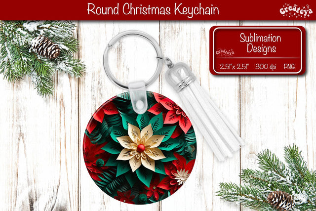 3D Christmas Keychain Sublimation Christmas Flowers print PNG Poinsettia Sublimation Createya Design 