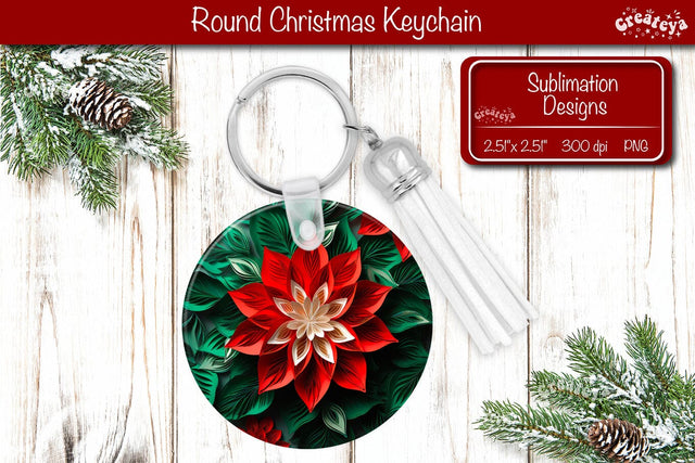 3D Christmas Keychain Sublimation Christmas Flowers print PNG Poinsettia Sublimation Createya Design 