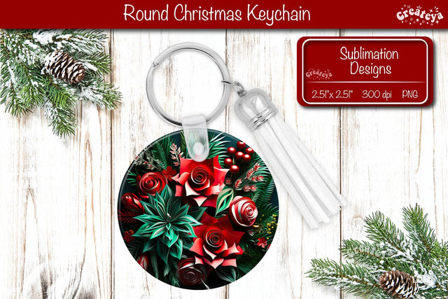 3D Christmas Keychain Sublimation Christmas Flowers Quilling PNG Poinsettia Sublimation Createya Design 