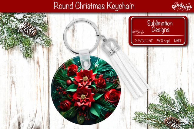 3D Christmas Keychain Sublimation Christmas Flowers Quilling PNG Poinsettia Sublimation Createya Design 