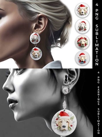 3D Christmas Labrador Retriever Dog Earrings Sublimation PNG Bundle Free For Commercial Use Sublimation Sintegra 