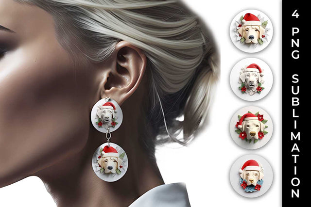 3D Christmas Labrador Retriever Dog Earrings Sublimation PNG Bundle Free For Commercial Use Sublimation Sintegra 