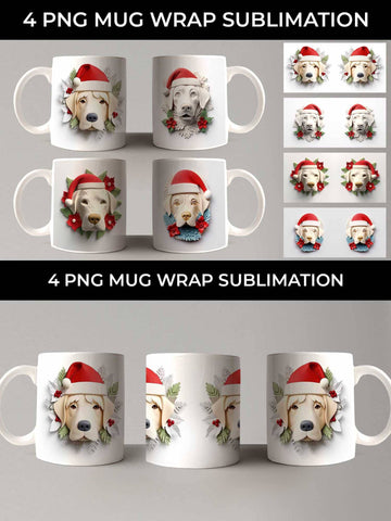 3D Christmas Labrador Retriever Dog Mug Wrap Sublimation PNG Bundle Free For Commercial Use Sublimation Sintegra 