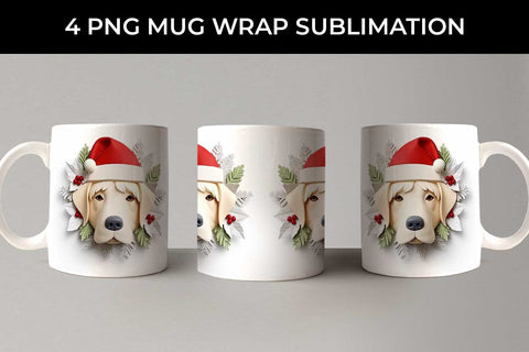 3D Christmas Labrador Retriever Dog Mug Wrap Sublimation PNG Bundle Free For Commercial Use Sublimation Sintegra 