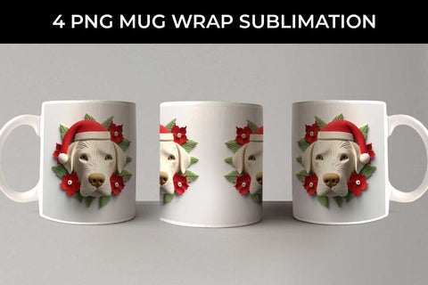 3D Christmas Labrador Retriever Dog Mug Wrap Sublimation PNG Bundle Free For Commercial Use Sublimation Sintegra 