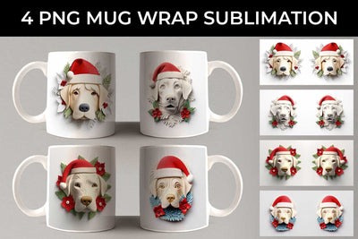 3D Christmas Labrador Retriever Dog Mug Wrap Sublimation PNG Bundle Free For Commercial Use Sublimation Sintegra 