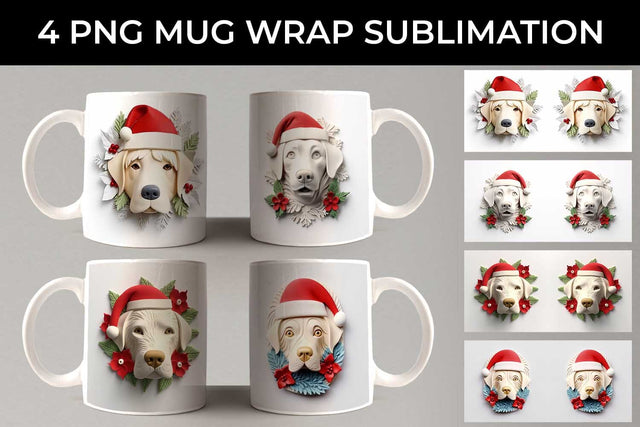 3D Christmas Labrador Retriever Dog Mug Wrap Sublimation PNG Bundle Free For Commercial Use Sublimation Sintegra 