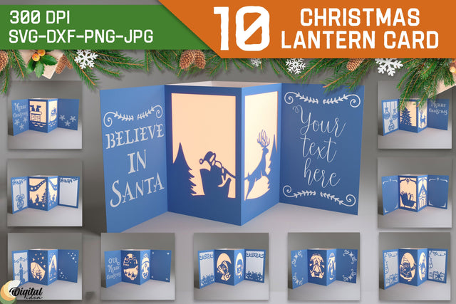 3D Christmas lantern card bundle. Xmas papercut card SVG 3D Paper Evgenyia Guschina 