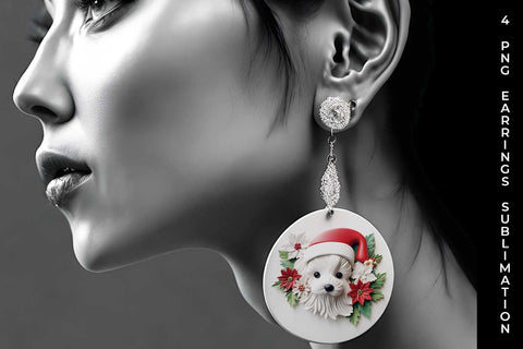 3D Christmas Maltese Dog Earrings Sublimation PNG Bundle Free For Commercial Use Sublimation Sintegra 