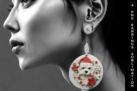 3D Christmas Maltese Dog Earrings Sublimation PNG Bundle Free For Commercial Use Sublimation Sintegra 