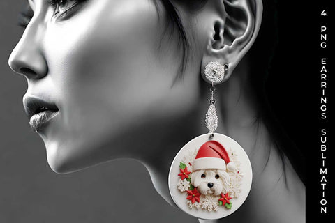 3D Christmas Maltese Dog Earrings Sublimation PNG Bundle Free For Commercial Use Sublimation Sintegra 