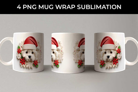 3D Christmas Maltese Dog Mug Wrap Sublimation PNG Bundle Free For Commercial Use Sublimation Sintegra 