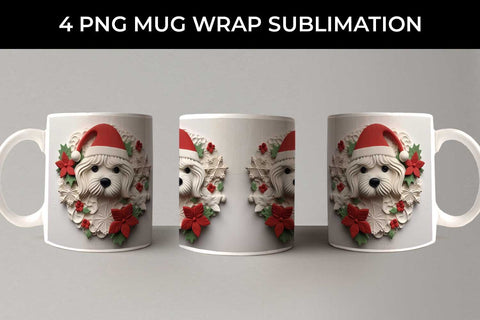 3D Christmas Maltese Dog Mug Wrap Sublimation PNG Bundle Free For Commercial Use Sublimation Sintegra 