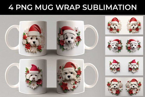 3D Christmas Maltese Dog Mug Wrap Sublimation PNG Bundle Free For Commercial Use Sublimation Sintegra 
