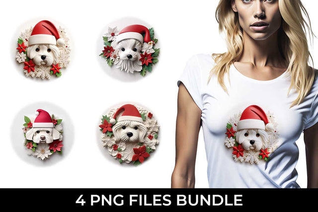3D Christmas Maltese Dog T-shirt Sublimation PNG Bundle Free For Commercial Use Sublimation Sintegra 