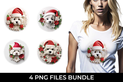 3D Christmas Maltese Dog T-shirt Sublimation PNG Bundle Free For Commercial Use Sublimation Sintegra 