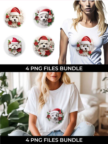 3D Christmas Maltese Dog T-shirt Sublimation PNG Bundle Free For Commercial Use Sublimation Sintegra 