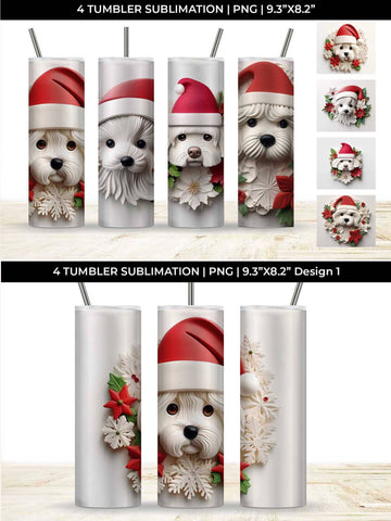 3D Christmas Maltese Dog Tumbler Wrap 20 oz Sublimation PNG Bundle Free For Commercial Use Sublimation Sintegra 