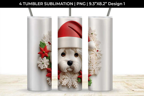 3D Christmas Maltese Dog Tumbler Wrap 20 oz Sublimation PNG Bundle Free For Commercial Use Sublimation Sintegra 