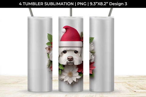 3D Christmas Maltese Dog Tumbler Wrap 20 oz Sublimation PNG Bundle Free For Commercial Use Sublimation Sintegra 