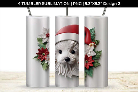 3D Christmas Maltese Dog Tumbler Wrap 20 oz Sublimation PNG Bundle Free For Commercial Use Sublimation Sintegra 
