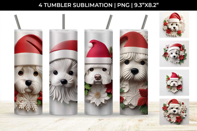 3D Christmas Maltese Dog Tumbler Wrap 20 oz Sublimation PNG Bundle Free For Commercial Use Sublimation Sintegra 