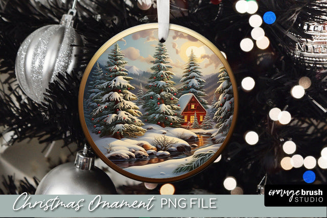3D Christmas Ornament Design Winter Scene Sublimation OrangeBrushStudio 