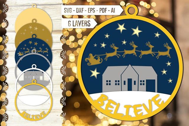 3D Christmas Ornament Svg. Believe Svg. Layered Christmas Scene Svg. Multi Layer Svg. 3D Laser Ornament Svg. Christmas dxf, eps, pdf, ai SVG Mint And Beer Creations 