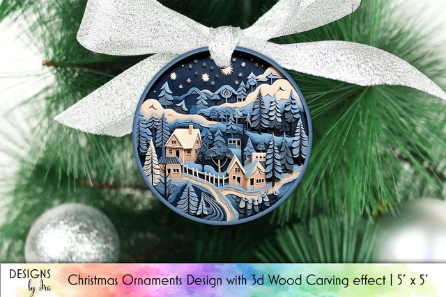 3D Christmas Ornament with Christmas Village Sublimation Designs by Ira 