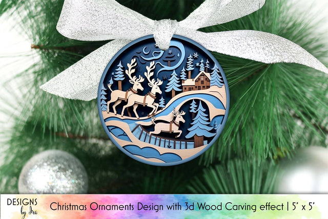 3D Christmas Ornament with Reindeer Sublimation Sublimation Designs by Ira 