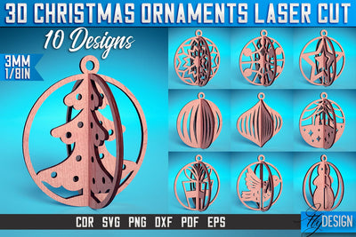 3D Christmas Ornaments Laser Cut SVG | Christmas Ornaments Laser Cut SVG Design | CNC Files SVG Fly Design 
