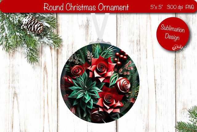 3D Christmas ornaments Round Sublimation 3D Christmas Flower PNG Sublimation Createya Design 