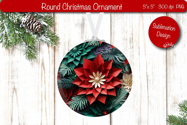 3D Christmas ornaments Round Sublimation 3D Christmas Flower PNG Sublimation Createya Design 