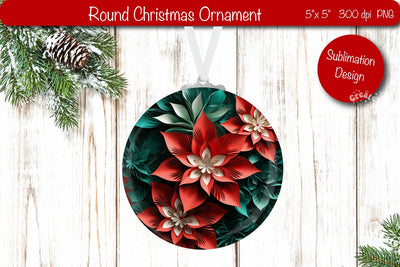 3D Christmas ornaments Round Sublimation 3D Christmas Flower PNG Sublimation Createya Design 