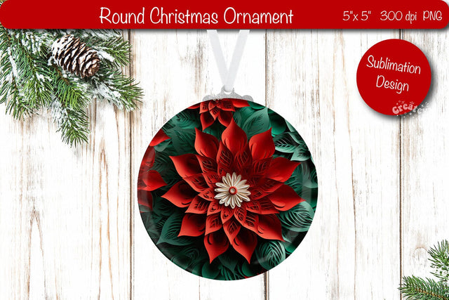 3D Christmas ornaments Round Sublimation 3D Christmas Flower PNG Sublimation Createya Design 