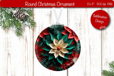 3D Christmas ornaments Round Sublimation 3D Christmas Flower PNG Sublimation Createya Design 