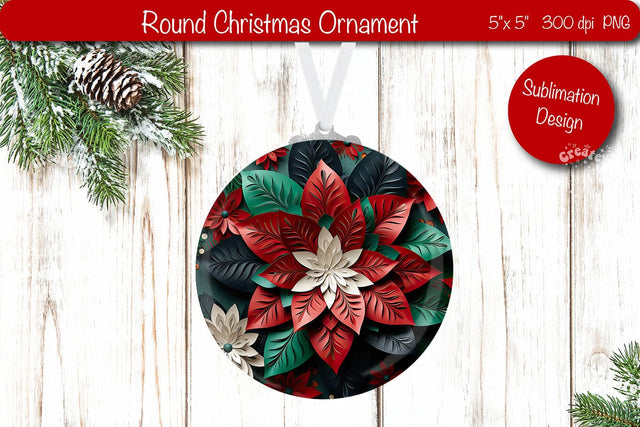 3D Christmas ornaments Round Sublimation 3D Christmas Flower PNG Sublimation Createya Design 