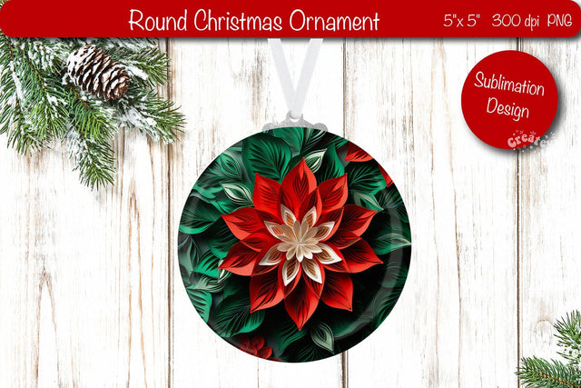 3D Christmas ornaments Round Sublimation 3D Christmas Flower PNG Sublimation Createya Design 