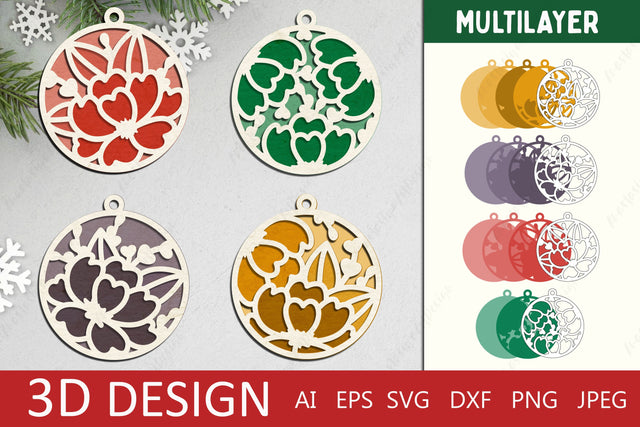 3d christmas ornaments svg bundle, Layered round christmas decor for cut 3D Paper AnastasiyaArtDesign 