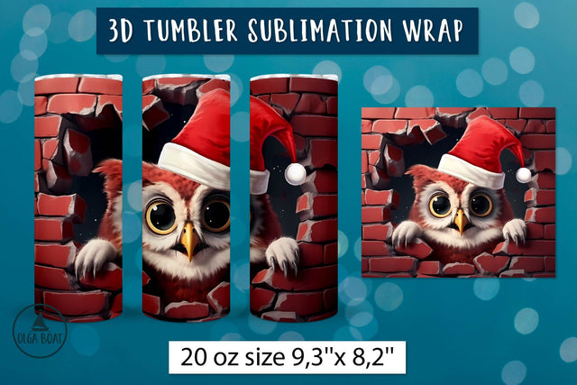 3d Christmas owl tumbler wrap | Christmas tumbler Sublimation Olga Boat Design 