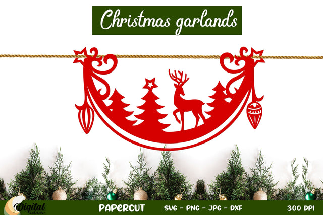 3D Christmas Paper Banners Paper Cut. Christmas Decor SVG. 3D Paper Evgenyia Guschina 