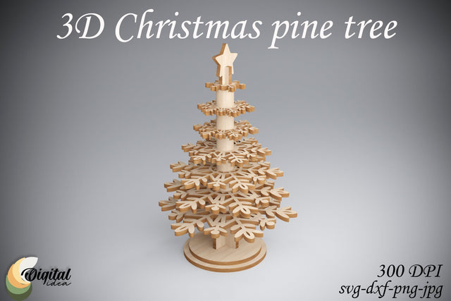 3D Christmas Pine Tree. 3D Snowflake. Laser Cut SVG Evgenyia Guschina 