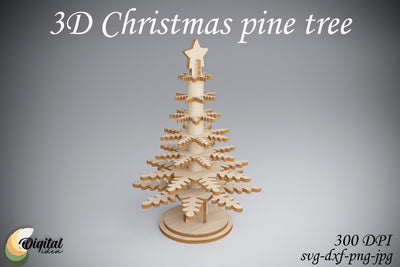 3D Christmas Pine Tree. 3D Snowflake. Laser Cut SVG Evgenyia Guschina 